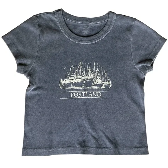 💖 5 for $25 💖 Brandy Melville Blue Gray Graphic Cotton Top– One Size (Fits XS/S) - Picture 1 of 7